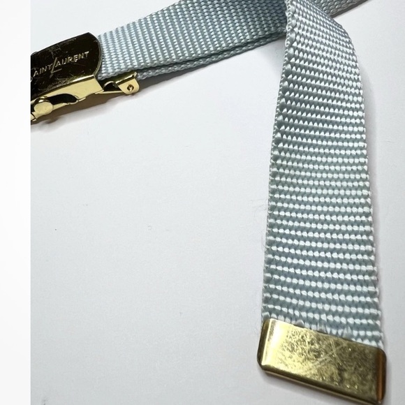 Used skinny 80s Yves Saint Laurent Pale Blue Woven Belt w/Gold Hardware main image 13